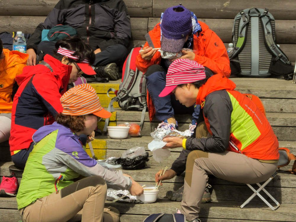 Koreans during their lunch break while hiking in South Korea