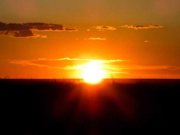 Orange glow of the sunset in the Gobi desert